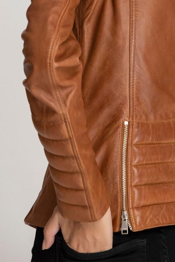 Jackie Quilted British Tan Leather Jacket