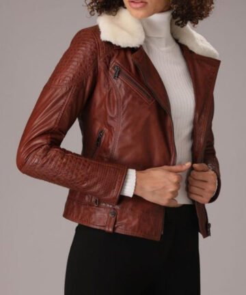 Alba Biker Jacket with Sheep Skin Fur Collar