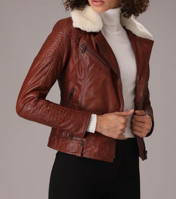 Alba Biker Jacket with Sheep Skin Fur Collar