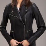 Mona Black Leather Jacket with Multi Stiches