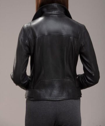 Affordable Mona Black Leather Jacket with Multi Stiches for Women