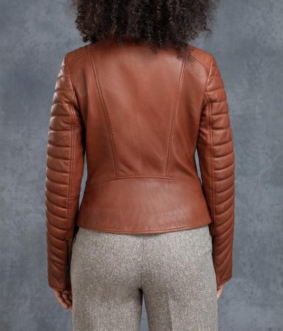 Robin Leather Biker Jacket with Quilted Sleeves