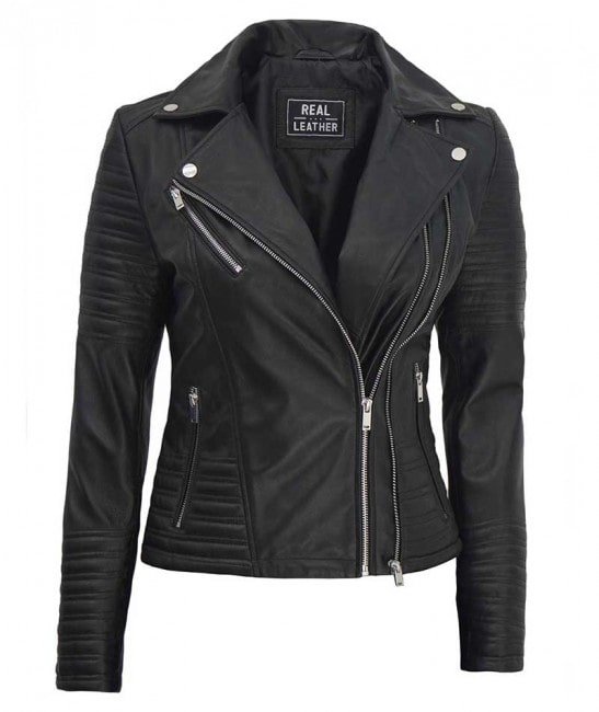 Real Sheep Black Leather Jacket for Women
