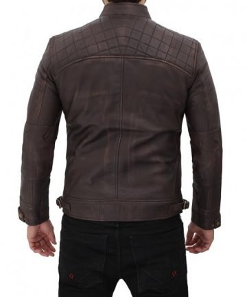 Claude Quilted Distressed Brown Leather Jacket