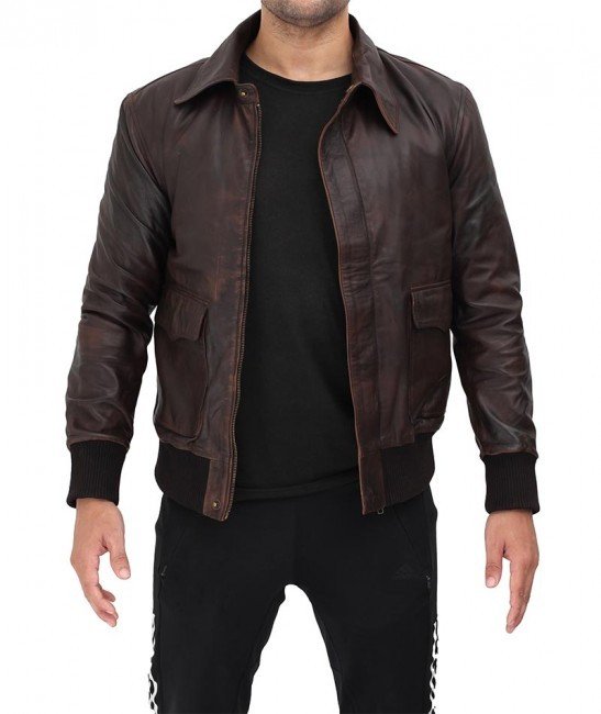 Ernest Mens Dark Brown Bomber Leather Jacket