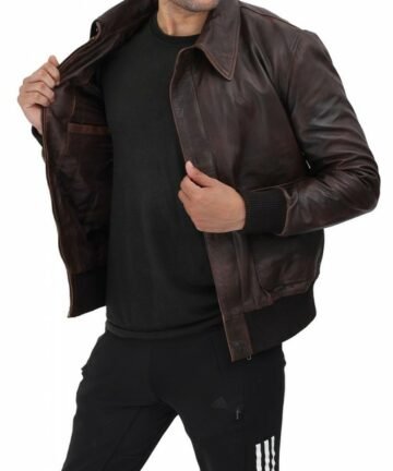 Ernest Mens Dark Brown Bomber Leather Jacket