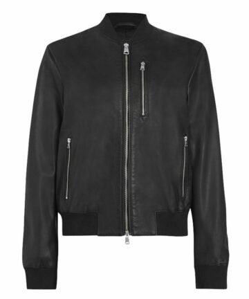 Black Bomber Leather Jacket For Women