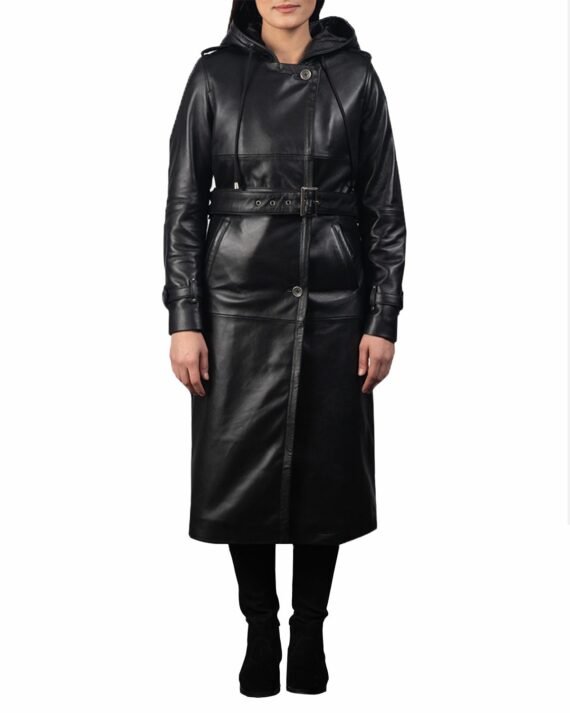 Real Leather Long Trench Coat for Women