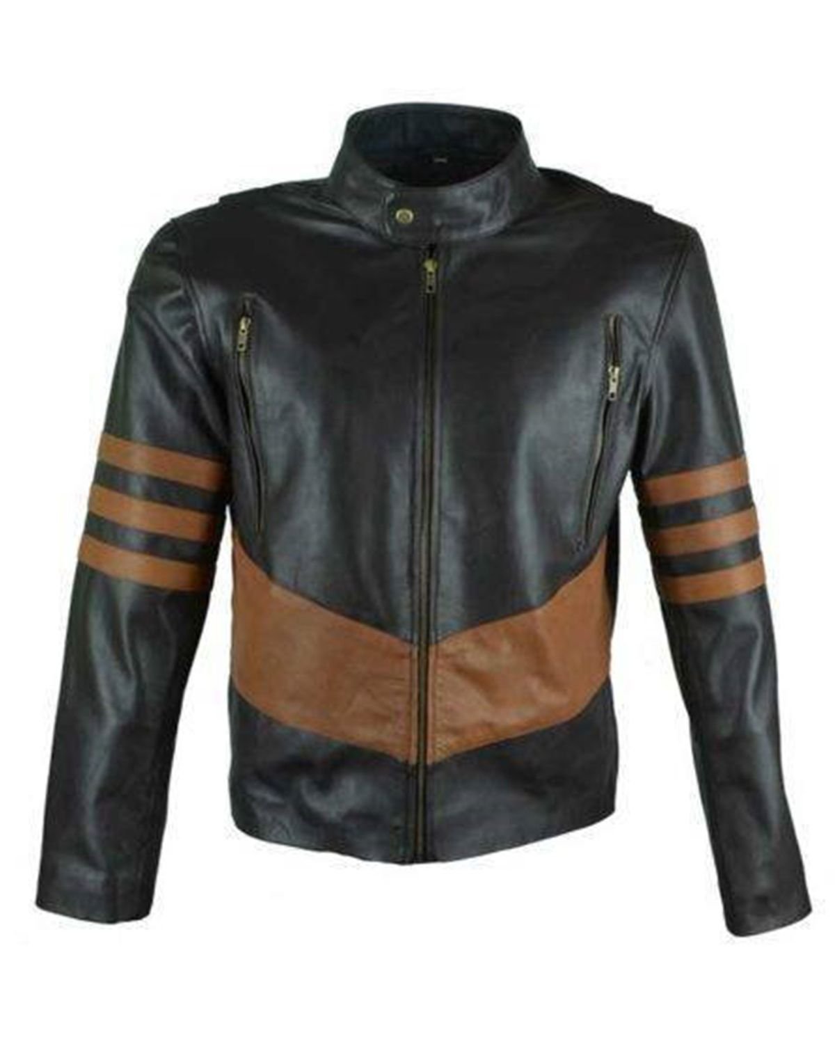 Black Cafe Racer With Brown Stripes Leather Jacket for Men | Best ...