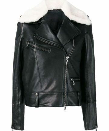 Black Aviator Biker Style Leather Jacket