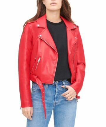 Red Biker Leather Jacket for Women