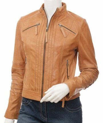 Stand Collar Biker Leather Jacket for Women