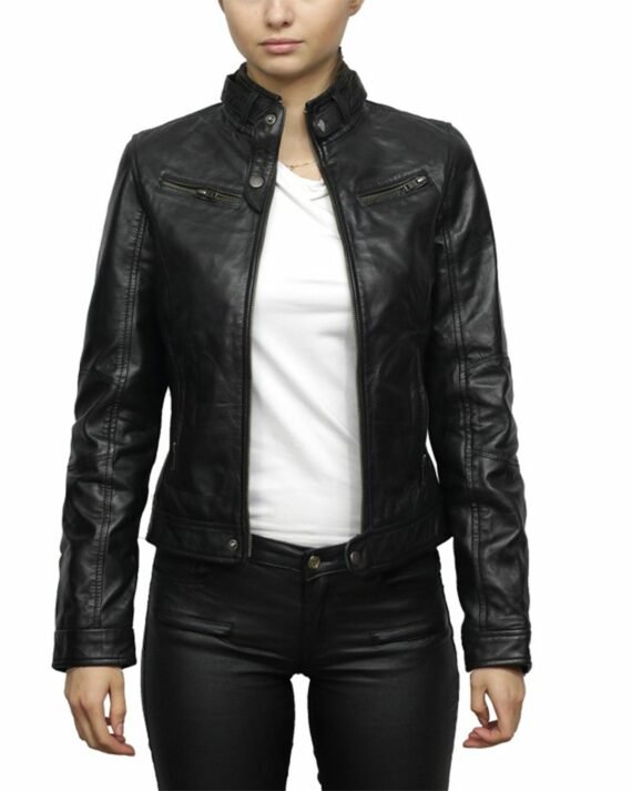 Black Biker Leather Jacket for Women
