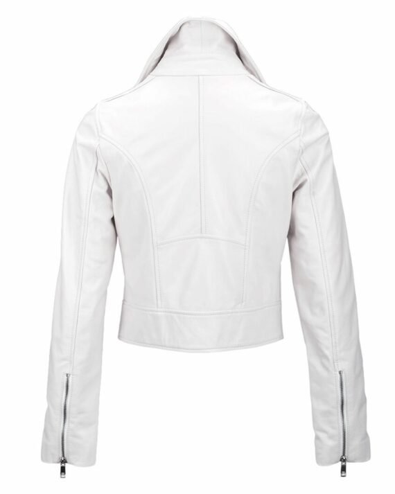 White Short Slim Fit Biker Leather Jacket for Women