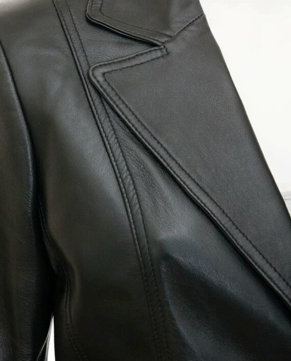 Black Lambskin Leather Blazer Jacket for Women