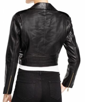 Black Cropped Leather Jacket for Women
