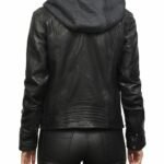 Short Hooded Leather Biker Jacket for Women