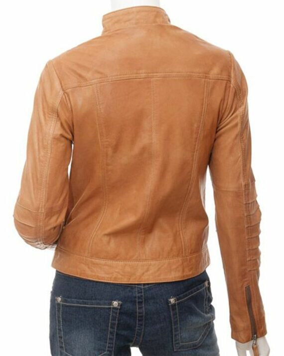 Stand Collar Biker Leather Jacket for Women