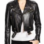 Black Cropped Leather Jacket for Women