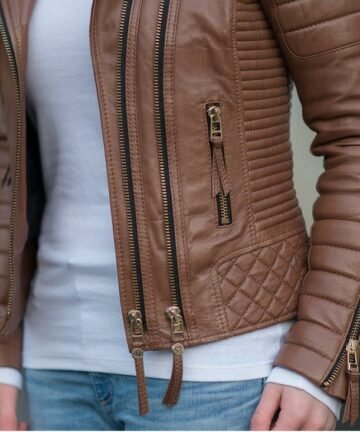Tan Genuine Leather Jacket for Women