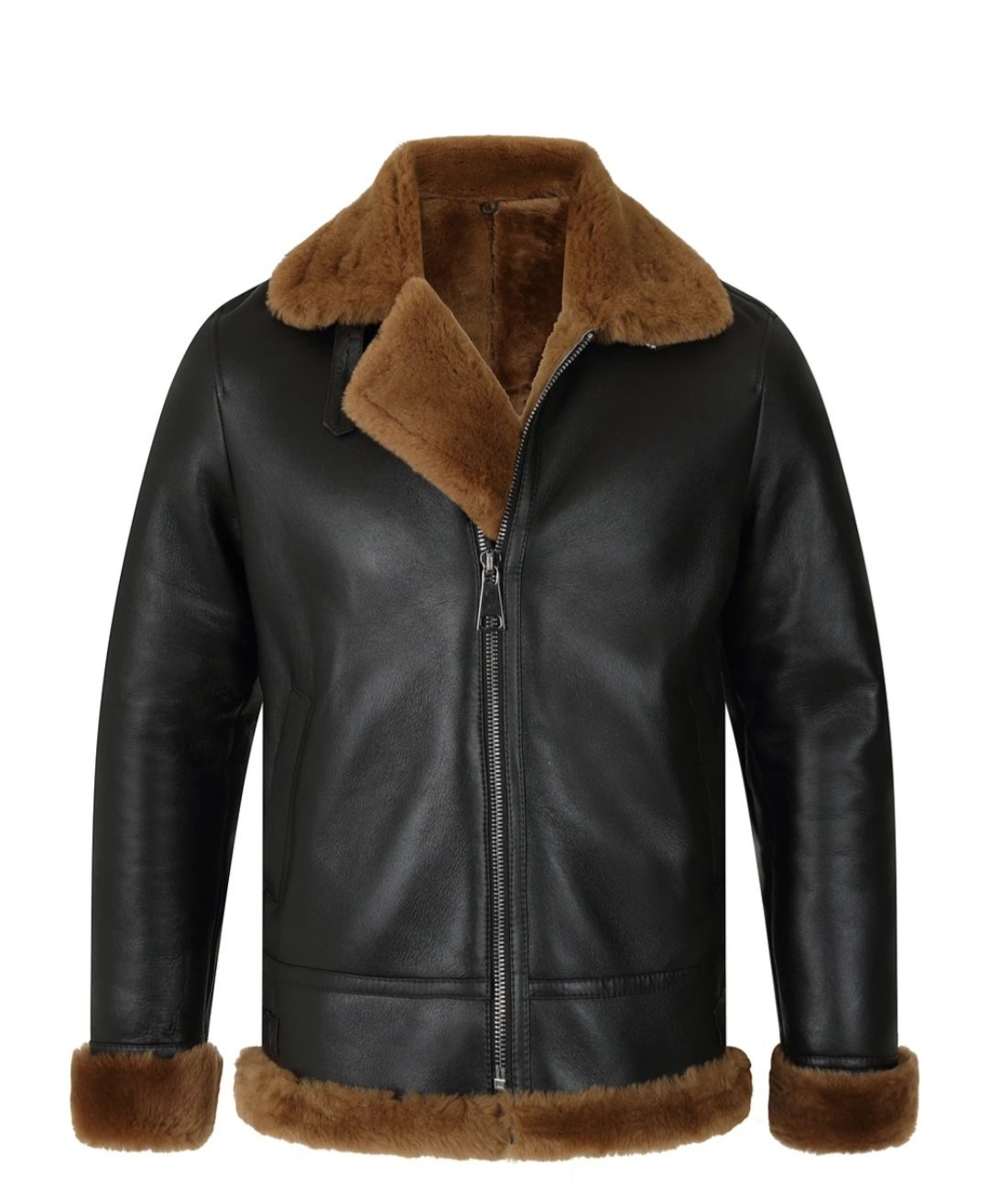 Classic Ginger Black B3 Bomber Aviator Sheepskin Leather Jacket for Men ...