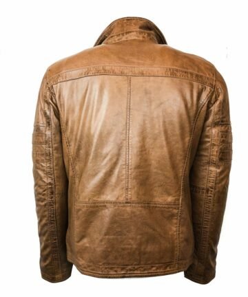 Cognac Leather Jacket Men Back