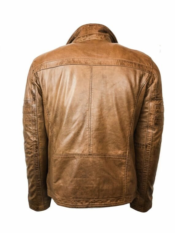 Cognac Leather Jacket Men Back