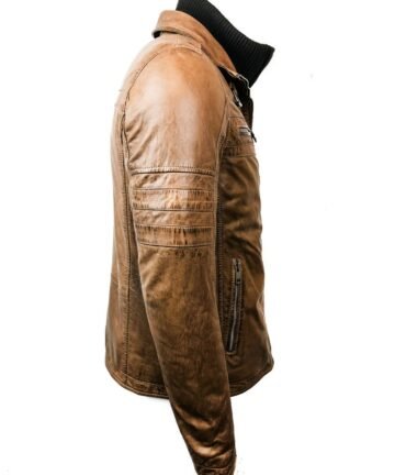 Cognac Leather Jacket Men Sleeves