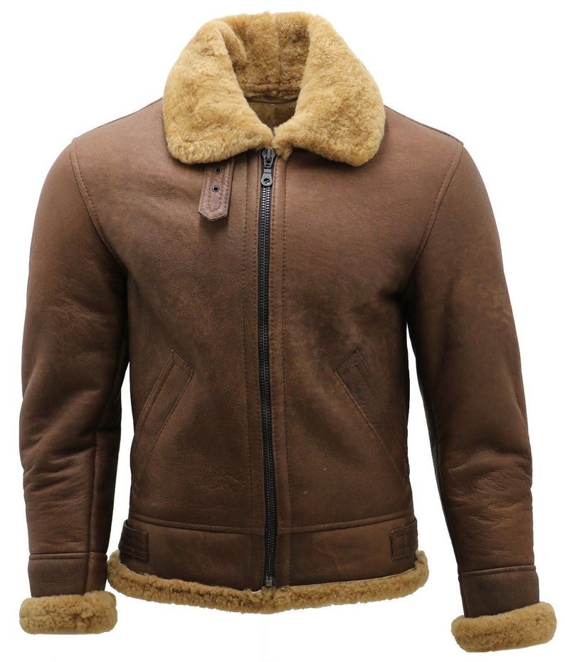 Brown B3 Sheepskin Aviator Leather Jacket for Men (free shipping)
