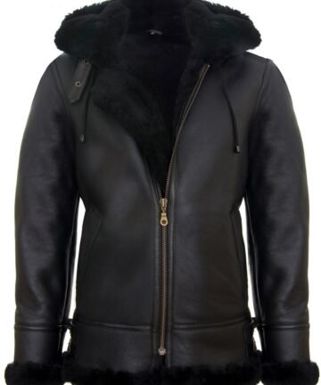 Detachable Hood Black & Black Leather Jacket