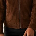 Men's Brown Suede Racer Jacket for Sale