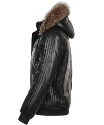 Sheepskin Leather And Sheepskin Lined Hooded Jacket for Men