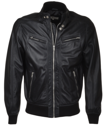 Black Leather Biker Style Bomber Jacket