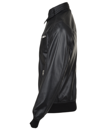 Black Leather Biker Style Bomber Jacket for Sale