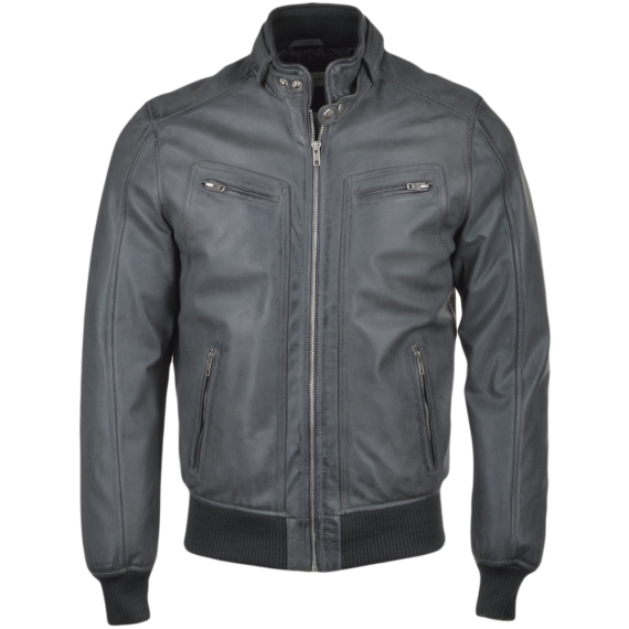Leather Biker Style Bomber Jacket Gray