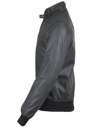 Gray Leather Biker Style Bomber Jacket for Men