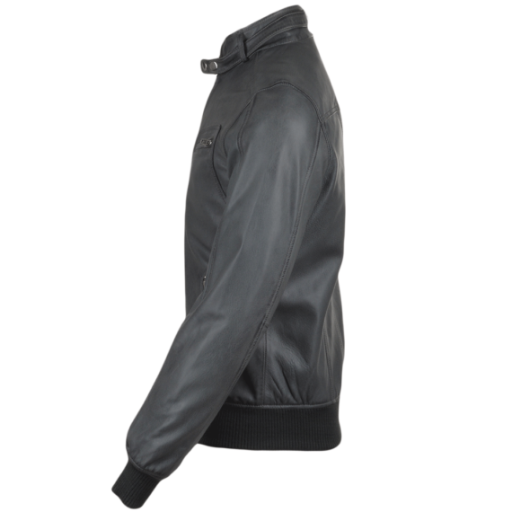 Gray Leather Biker Style Bomber Jacket for Men