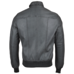 Gray Leather Biker Style Bomber Jacket for Sale