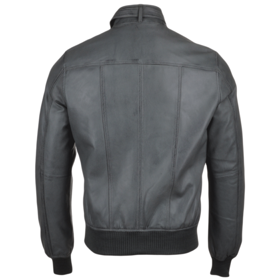 Gray Leather Biker Style Bomber Jacket for Sale