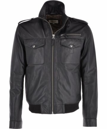 Black Leather Pilot Bomber Jacket for Sale