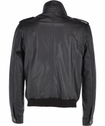 Black Leather Pilot Bomber Jacket