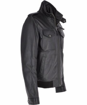 Leather Pilot Bomber Jacket Black