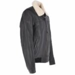 Black Leather Pilot Jacket With Detachable Fur Collar