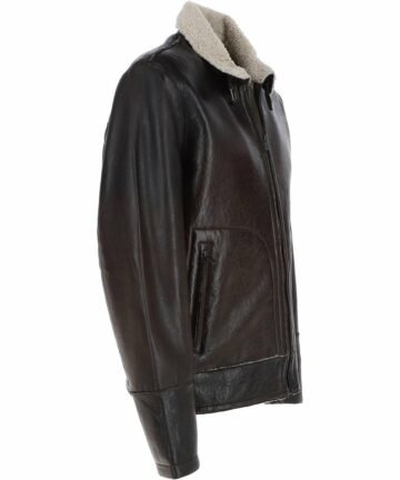 Mens Leather Jacket Teddy Lining Brown