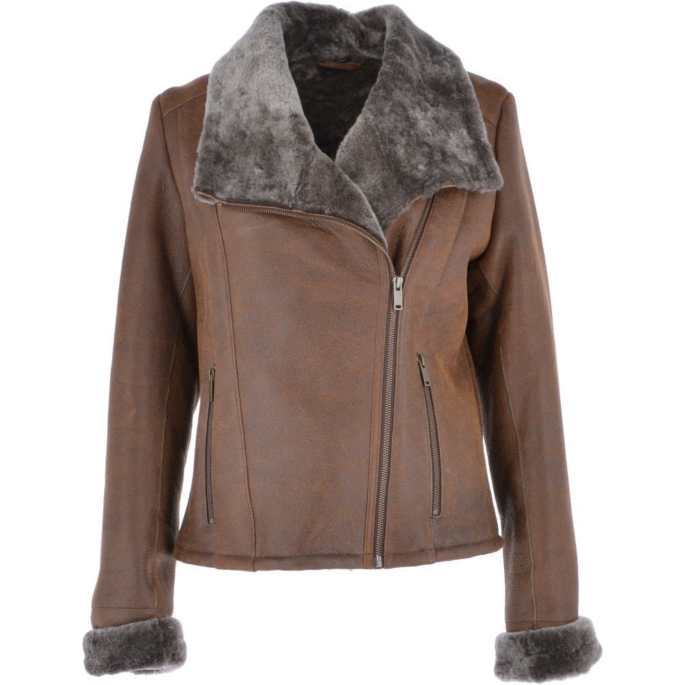 Womens Sheepskin Jacket Tobacco | Best Quality Genuine Leather Jackets ...