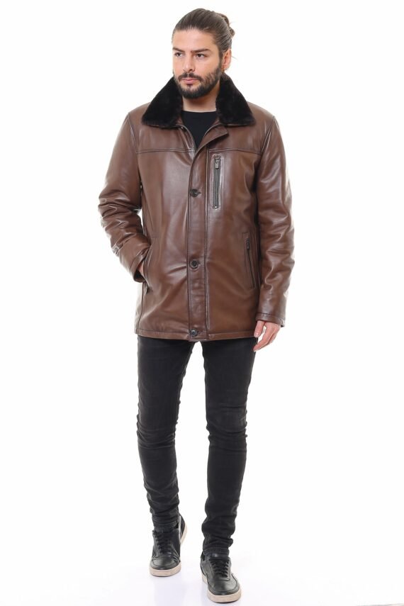 Leather Jacket with brown fur collar