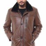 Brown Leather Jacket with brown fur collar