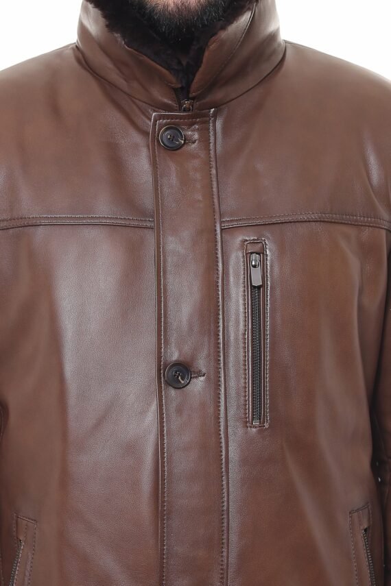 Brown Leather Jacket Button Style
