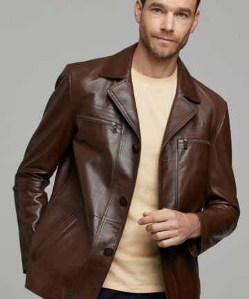 Brown Shirt Collar Leather Jacket